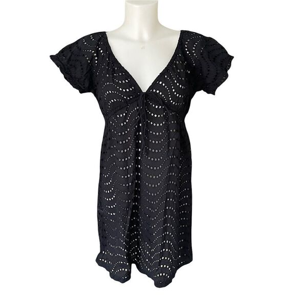 La Blanca Dresses & Skirts - LA BLANCA WOMEN’s EYELET CASUAL MINI DRESS/ BEACH COVER UP BLACK SZ SMALL